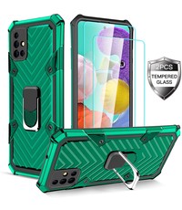 Ntech Samsung  A21S hoesje nieuw Schokbestendige ring armor Groen - Screenprotector Galaxy A21S 2X tempered Glass