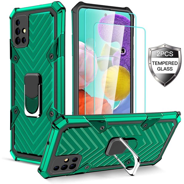 Ntech Hoesje Geschikt Voor Samsung Galaxy A21S hoesje nieuw Schokbestendige ring armor Groen - Screenprotector Galaxy A21S 2X tempered Glass