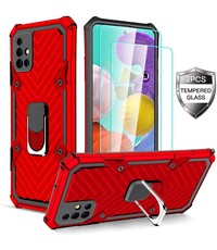 Ntech Samsung  A21S hoesje nieuw Schokbestendige ring armor Rood - Screenprotector Galaxy A21S 2X tempered Glass