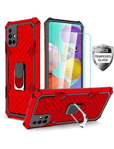 Ntech Samsung  A51 hoesje nieuw Schokbestendige ring armor Rood - Screenprotector Galaxy A51 2X tempered Glass