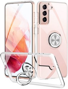 Ntech Samsung Galaxy S21 Plus Carbon Hoesje met Ring houder Transparant