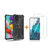 Ntech Samsung A51 Hoesje Military Grade Invisible Built-in Kickstand - Galaxy A51 Metal Plate, Anti-Scratch Shockproof Zwart - Screenprotector Galaxy A51-2 Pack