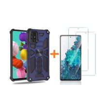 Ntech Samsung A51 Hoesje Military Grade Invisible Built-in Kickstand - Galaxy A51 Metal Plate, Anti-Scratch Shockproof Blauw - Screenprotector Galaxy A51-2 Pack
