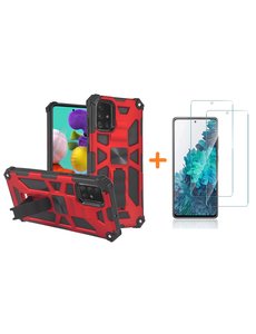 Ntech Samsung A51 Hoesje Military Grade Invisible Built-in Kickstand - Galaxy A51 Metal Plate, Anti-Scratch Shockproof Rood - Screenprotector Galaxy A51-2 Pack