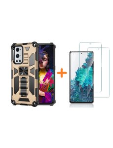Ntech Samsung A51 Hoesje Military Grade Invisible Built-in Kickstand - Galaxy A51 Metal Plate, Anti-Scratch Shockproof Goud - Screenprotector Galaxy A51-2 Pack