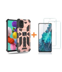 Ntech Samsung A51 Hoesje Military Grade Invisible Built-in Kickstand - Galaxy A51 Metal Plate, Anti-Scratch Shockproof Rose Goud - Screenprotector Galaxy A51-2 Pack