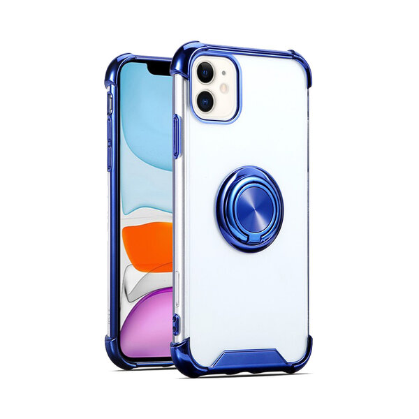 Ntech Hoesje Geschikt voor iPhone 12 Pro Max hoesje - Backcover met Ringhouder - Verstevigde hoeken - Transparant/Blauw