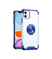 Ntech iPhone 12 / 12 Pro hoesje met Ringhouder en Verstevigde hoeken Transparant Blauw