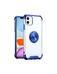 Ntech iPhone 12 / 12 Pro hoesje met Ringhouder en Verstevigde hoeken Transparant Blauw