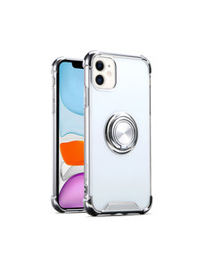 Ntech iPhone 12 / 12 Pro hoesje met Ringhouder en Verstevigde hoeken Transparant Zilver