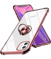 Ntech iPhone 12 Mini hoesje met Ringhouder en Verstevigde hoeken Transparant Rose Goud