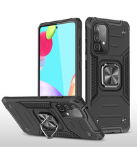 Ntech Samsung A52 Hoesje Heavy Duty Armor hoesje Zwart - Galaxy A52 Case Kickstand Ring cover met Magnetisch Auto Mount- Samsung A52 screenprotector 2 pack