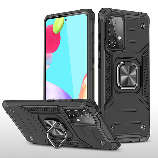 Ntech Hoesje Geschikt Voor Samsung Galaxy A52 Hoesje Heavy Duty Armor hoesje Zwart - Galaxy A52 Case Kickstand Ring cover met Magnetisch Auto Mount- Hoesje Geschikt Voor Samsung Galaxy A52 screenprotector 2 pack