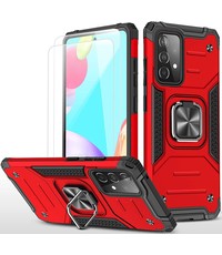 Ntech Samsung A52 Hoesje Heavy Duty Armor hoesje Rood - Galaxy A52 Case Kickstand Ring cover met Magnetisch Auto Mount- Samsung A52 screenprotector 2 pack