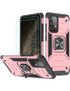 Ntech Samsung A52 Hoesje Heavy Duty Armor hoesje Rose Goud - Galaxy A52 Case Kickstand Ring cover met Magnetisch Auto Mount- Samsung A52 screenprotector 2 pack