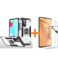 Ntech Samsung A52 Hoesje Heavy Duty Armor hoesje Zilver - Galaxy A52 Case Kickstand Ring cover met Magnetisch Auto Mount- Samsung A52 screenprotector 2 pack