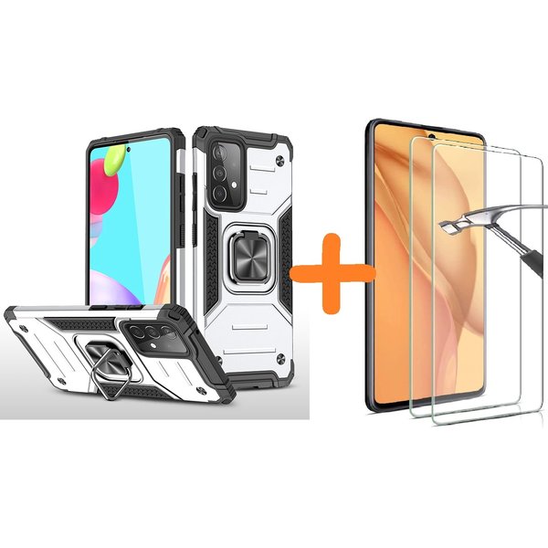 Ntech Hoesje Geschikt Voor Samsung Galaxy A52 Hoesje Heavy Duty Armor hoesje Zliver - Galaxy A52 Case Kickstand Ring cover met Magnetisch Auto Mount- Hoesje Geschikt Voor Samsung Galaxy A52 screenprotector 2 pack