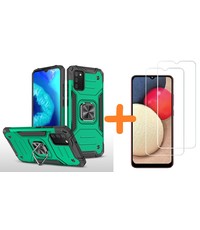 Ntech Samsung A02s Hoesje Heavy Duty Armor Hoesje Groen - Galaxy A02s Case Kickstand Ring cover met Magnetisch Auto Mount- Samsung A02s screenprotector 2 pack