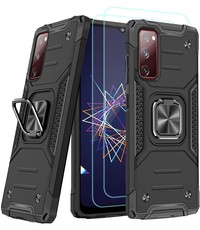 Ntech Samsung A02s Hoesje Heavy Duty Armor Hoesje Zwart - Galaxy A02s Case Kickstand Ring cover met Magnetisch Auto Mount- Samsung A02s screenprotector 2 pack