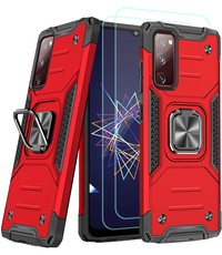 Ntech Samsung A02s Hoesje Heavy Duty Armor Hoesje Rood - Galaxy A02s Case Kickstand Ring cover met Magnetisch Auto Mount- Samsung A02s screenprotector 2 pack