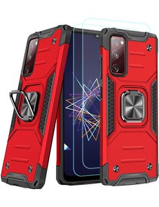 Ntech Samsung A02s Hoesje Heavy Duty Armor Hoesje Rood - Galaxy A02s Case Kickstand Ring cover met Magnetisch Auto Mount- Samsung A02s screenprotector 2 pack
