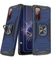 Ntech Samsung A02s Hoesje Heavy Duty Armor Hoesje Blauw - Galaxy A02s Case Kickstand Ring cover met Magnetisch Auto Mount- Samsung A02s screenprotector 2 pack