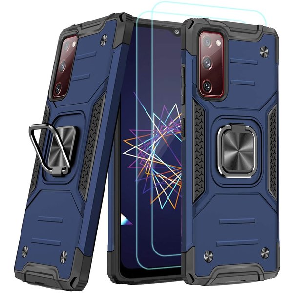 Ntech Hoesje Geschikt Voor Samsung Galaxy A02s Hoesje Heavy Duty Armor Hoesje Blauw - Galaxy A02s Case Kickstand Ring cover met Magnetisch Auto Mount- Hoesje Geschikt Voor Samsung Galaxy A02s screenprotector 2 pack