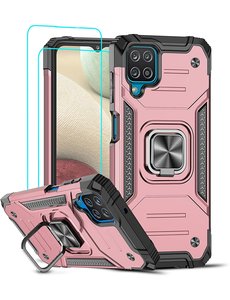 Ntech Samsung A12 Hoesje Heavy Duty Armor Hoesje Rose Goud - Galaxy A12 Case Kickstand Ring cover met Magnetisch Auto Mount- Samsung A12 screenprotector 2 pack