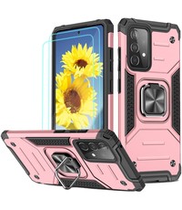 Ntech Samsung A72 Hoesje Heavy Duty Armor Hoesje Rose Goud - Galaxy A72 5G / 4G Case Kickstand Ring cover met Magnetisch Auto Mount- Samsung A72 screenprotector 2 pack