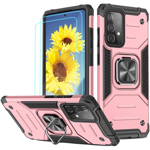 Ntech Hoesje Geschikt Voor Samsung Galaxy A72 Hoesje Heavy Duty Armor Hoesje Rose Goud - Galaxy A72 5G / 4G Case Kickstand Ring cover met Magnetisch Auto Mount- Hoesje Geschikt Voor Samsung Galaxy A72 screenprotector 2 pack