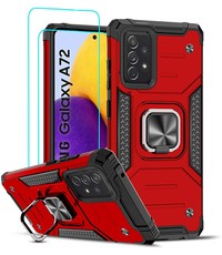 Ntech Samsung A72 Hoesje Heavy Duty Armor Hoesje Rood - Galaxy A72 5G / 4G Case Kickstand Ring cover met Magnetisch Auto Mount- Samsung A72 screenprotector 2 pack