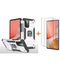 Ntech Samsung A72 Hoesje Heavy Duty Armor Hoesje Zilver - Galaxy A72 5G / 4G Case Kickstand Ring cover met Magnetisch Auto Mount- Samsung A72 screenprotector 2 pack