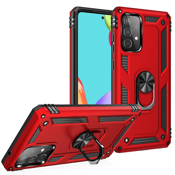 Ntech Hoesje Geschikt Voor Samsung Galaxy A52s Hoesje - Galaxy A52 5G / 4G Rood hoesje ( 4G & 5G ) Anti-Shock Hybrid Armor case Ring houder TPU backcover met kickstand