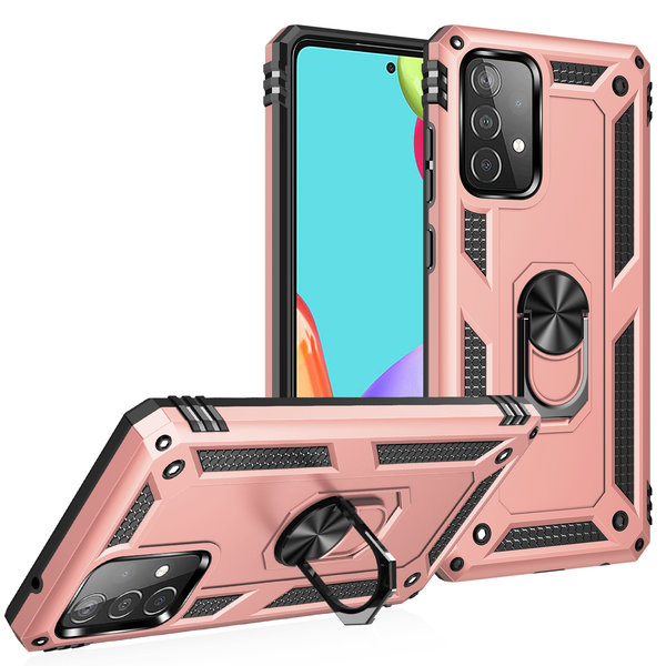 Ntech Hoesje Geschikt Voor Samsung Galaxy A52s Hoesje - Galaxy A52 5G / 4G Rose Goud hoesje ( 4G & 5G ) Anti-Shock Hybrid Armor case Ring houder TPU backcover met kickstand