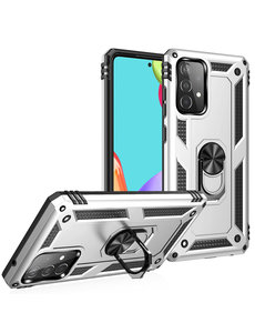 Ntech Samsung A52s Hoesje - Galaxy A52 5G / 4G Zilver hoesje ( 4G & 5G ) Anti-Shock Hybride Armor case Ring houder TPU backcover met kickstand
