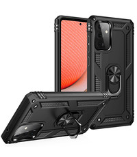 Ntech Samsung A72 Hoesje - Galaxy A72 Zwart hoesje Anti-Shock Hybride Armor case Ring houder TPU backcover met kickstand