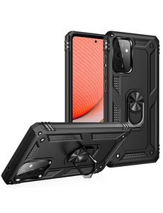 Ntech Samsung A72 Hoesje - Galaxy A72 Zwart hoesje Anti-Shock Hybride Armor case Ring houder TPU backcover met kickstand