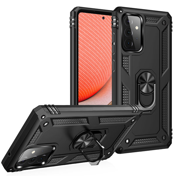 Ntech Hoesje Geschikt Voor Samsung Galaxy A72 Hoesje - Galaxy A72 Zwart hoesje Anti-Shock Hybrid Armor case Ring houder TPU backcover met kickstand