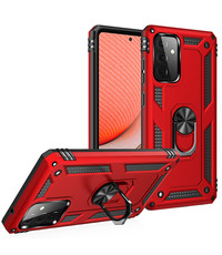 Ntech Samsung A72 Hoesje - Galaxy A72 Rood hoesje Anti-Shock Hybride Armor case Ring houder TPU backcover met kickstand