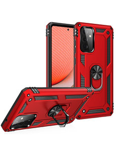 Ntech Samsung A72 Hoesje - Galaxy A72 Rood hoesje Anti-Shock Hybride Armor case Ring houder TPU backcover met kickstand