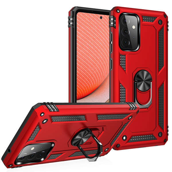 Ntech Hoesje Geschikt Voor Samsung Galaxy A72 Hoesje - Galaxy A72 Rood hoesje Anti-Shock Hybrid Armor case Ring houder TPU backcover met kickstand