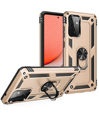 Ntech Samsung A72 Hoesje - Galaxy A72 Goud hoesje Anti-Shock Hybride Armor case Ring houder TPU backcover met kickstand