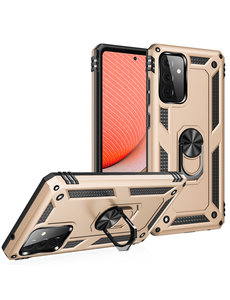 Ntech Samsung A72 Hoesje - Galaxy A72 Goud hoesje Anti-Shock Hybride Armor case Ring houder TPU backcover met kickstand