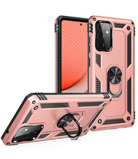 Ntech Samsung A72 Hoesje - Galaxy A72 Rose Goud hoesje Anti-Shock Hybride Armor case Ring houder TPU backcover met kickstand