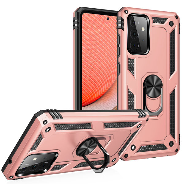 Ntech Hoesje Geschikt Voor Samsung Galaxy A72 Hoesje - Galaxy A72 Rose Goud hoesje Anti-Shock Hybrid Armor case Ring houder TPU backcover met kickstand