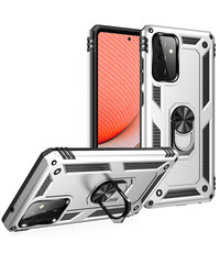 Ntech Samsung A72 Hoesje - Galaxy A72 Zilver hoesje Anti-Shock Hybride Armor case Ring houder TPU backcover met kickstand