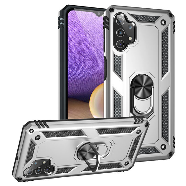 Ntech Hoesje Geschikt Voor Samsung Galaxy A32 Hoesje - Galaxy A32 5G Zliver hoesje Anti-Shock Hybrid Armor case Ring houder TPU backcover met kickstand