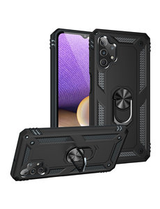 Ntech Samsung A32 Hoesje - Galaxy A32 5G Zwart hoesje Anti-Shock Hybride Armor case Ring houder TPU backcover met kickstand