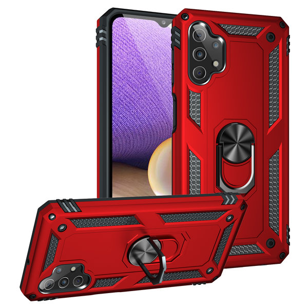 Ntech Hoesje Geschikt Voor Samsung Galaxy A32 Hoesje - Galaxy A32 5G Rood hoesje Anti-Shock Hybrid Armor case Ring houder TPU backcover met kickstand