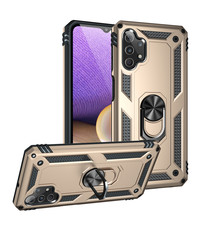 Ntech Samsung A32 Hoesje - Galaxy A32 5G Goud hoesje Anti-Shock Hybride Armor case Ring houder TPU backcover met kickstand